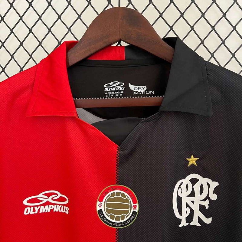 Camisa Retrô Flamengo 100 Anos Torcedor Masculina - Vermelha e Preta